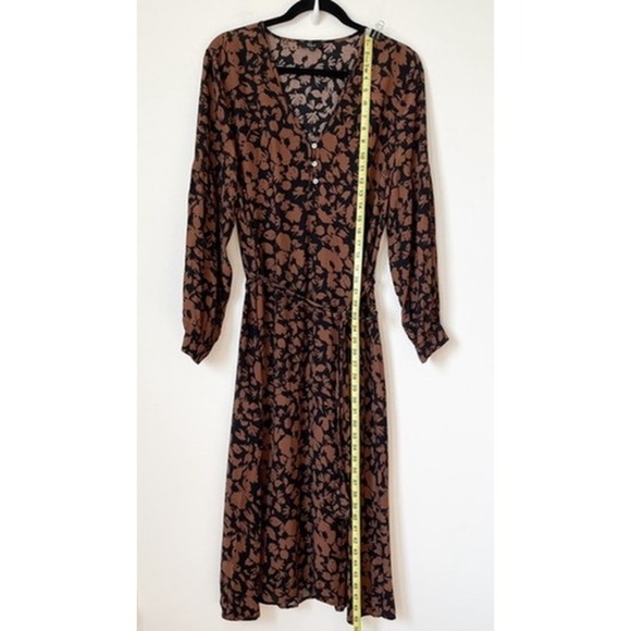 Rails Fabian V Neck Long Sleeve Midi Dress Belt Womens Medium Brown Black Floral - Picture 9 of 15